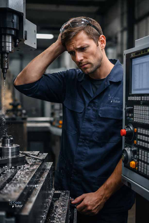 Stressed turner at a CNC control panel